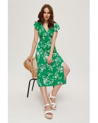 Dorothy Perkins - Green Large Floral V Neck Midi Dress - Lyst