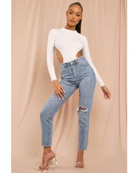 MissPap - High Waisted Distressed Straight Leg Jeans - Lyst