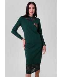 Enorsia - Lace Detail Long Sleeve Midi Dress - Lyst