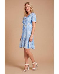 Dorothy Perkins - Tie Front Ruffle Sleeve Printed Mini Dress - Lyst