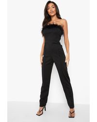 Boohoo - Feather Bandeau Tailored Jumpsuit - Lyst
