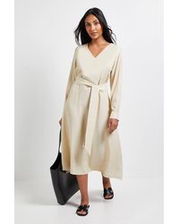 Wallis - Petite Denim Look Tie Waist Midi Dress - Lyst