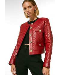Karen Millen - Petite Leather Quilted Trophy Jacket - Lyst