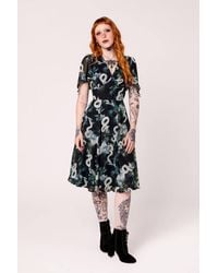 Hell Bunny - Serpent Print Chiffon Dress With Flared Skirt & Draped Sleeves - Lyst