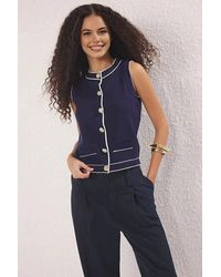 WOVCOR - Contrast Trim Button Detail Sleeveless Knit Top - Lyst
