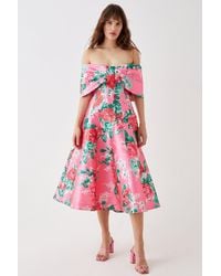 Coast - Bardot Twill Midi Dress With Pleat Sleeves - Lyst