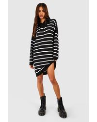 Boohoo - Tall Half Zip Slim Stripe Knitted Jumper Dress - Lyst