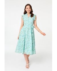 Izabel London - Floral Tie Waist Frilled Midi Dress - Lyst