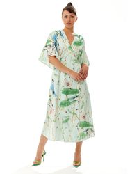Liquorish - Bird Print Maxi Wrap Dress In Mint Green - Lyst
