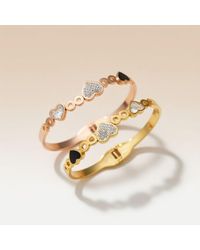 The Colourful Aura - Three Heart Shape Zircon Couple Love Fashion Open Bangle Bracelet - Lyst