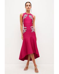 Karen Millen - Petite Embellished High Low Hem Knit Midi Dress - Lyst