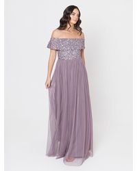 Maya Deluxe - Bardot Embellished Maxi Dress - Lyst