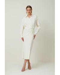 Karen Millen - Petite Viscose Crepe Long Sleeve Woven Midi Shirt Dress - Lyst