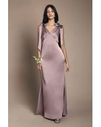 Coast - Honoured Petite Satin Back Crepe V Neck Tie Shoulder Maxi Bridesmaid Dress - Lyst
