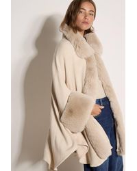 Apricot - Faux Fur Trimmed Cape - Lyst