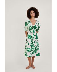 Monsoon - Abstract Palm Print Tie Front Midi Dress - Lyst