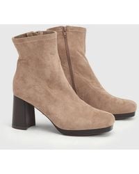 Oasis - Elora Faux Suede Stretch Pull On High Block Heel Ankle Boots - Lyst