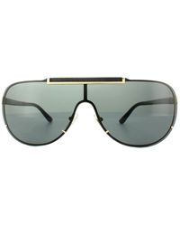 Versace - Shield Gold Grey Sunglasses - Lyst