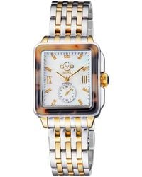 Gv2 - Bari Tortoise Mother Of Pearl Dial Swiss Quartz Diamonds Tone Ip Gold Bracelet Diamond Watch - Lyst