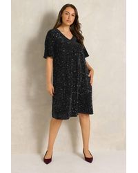 Evans - Velvet Sequin Embellished Dress - Lyst