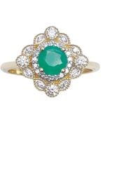 Raina Jewels - 14Ct Round Emerald & Diamond Cluster Milgrain Ring 0.72Ct - Lyst