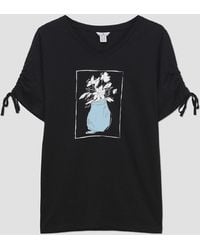 Enorsia - Ruched Sleeves Chest Printed T-Shirt - Lyst