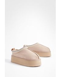 Boohoo - Embroidered Detailing Platform Slip On Cosy Mules - Lyst