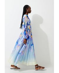 Karen Millen - Ombre Floral Silk Cotton Plunge Maxi Dress - Lyst