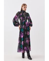 Karen Millen - Floral Studded Lace Woven Maxi Dress - Lyst