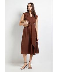 Wallis - Linen Blend Belted Midi Dress - Lyst