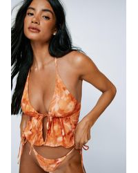 Nasty Gal - Blurred Floral Halter Tie Front Bikini Set - Lyst