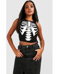 Boohoo - Halloween Skeleton Print High Neck Crop Top - Lyst