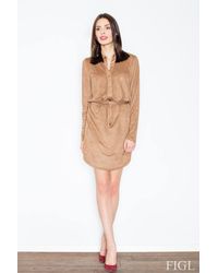 Love Lace - Suede Touch Button Stand Collar Waist Tie Dress - Lyst