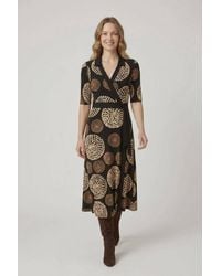 Izabel London - Abstract 3/4 Sleeve Wrap Midi Dress - Lyst