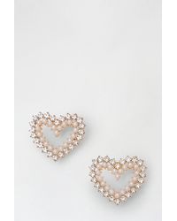 Dorothy Perkins - Gold Diamante And Pearl Heart Stud Earrings - Lyst