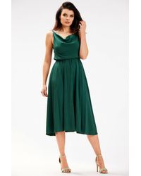 Love Lace - Elegant Crinkled Neck Midi Dress Elastic Waist - Lyst