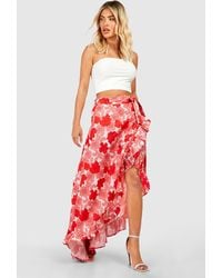 Boohoo - Floral Ruffle Hem Wrap Front Maxi Skirt - Lyst