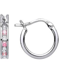Jewelco London - Silver Pink Cz Channel Set Eternity Hoop Earrings 12mm - Gve416-pink - Lyst