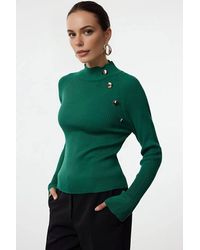 WOVCOR - Stand-Up Collar Slim Rib Knit Sweater W/ Button Detail - Lyst