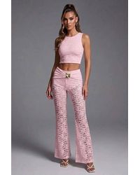Stylewise - Lace Crop Top & Buckle Detail Flared Trouser Co-Ord Set - Lyst