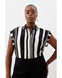 Karen Millen - Plus Size Striped Short Sleeve Woven Shirt - Lyst