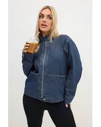 Yours - Funnel Neck Denim Jacket - Lyst