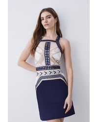 Karen Millen - Geo Guipure Metallic Lace Woven Mini Dress - Lyst