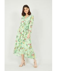 Yumi' - Floral Butterfly Wrap High Low Dress In Sage - Lyst