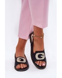 Love Lace - Flat Heel Sandals With Decorative Front Buckle & Strap - Lyst