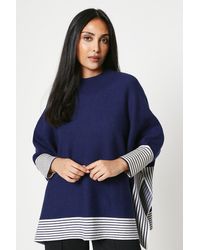 Wallis - Petite Oversized Poncho Jumper With Contrast Stripe - Lyst