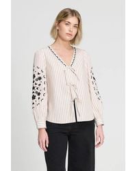 Finery London - Karlee Cotton Embroidered Tie Front Top - Lyst