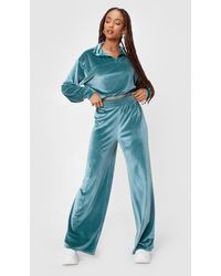 Nasty Gal - Velour Quarter Zip Sweat And Wide Leg Jogger - Lyst