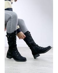 AJVANI - Lace Up Military Combat Biker Style Calf Boots - Lyst