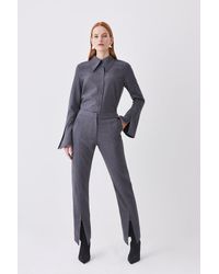 Karen Millen - Premium Wool Flannel Split Cuff Detail Slim Leg Trouser - Lyst